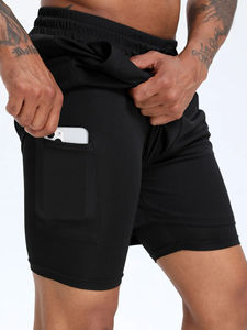 Pantalones cortos para correr 2 en 1 para hombre, soporte de compresión con bolsillo seguro para gimnasio y entrenamiento, venta al por mayor - Product Image 2