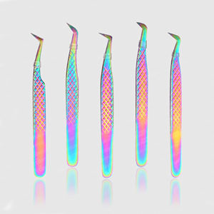 Pinzas de pestañas de diamante multicolor de diseño personalizado Fácil de usar Acero inoxidable con punta puntiaguda Etiqueta privada - Product Image 1