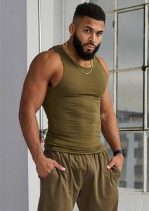 Débardeur de sport d'été pour hommes, col en U, séchage rapide, haut avec tissu côtelé, fitness en plein air, sans manches pour le fitness - Product Image 2