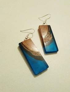 ACCESSOIRES Boucles d'oreilles en forme de cœur en résine noir blanc feuille d'or Boucles d'oreilles pendantes en résine de bois carré rond géométrique - Product Image 5