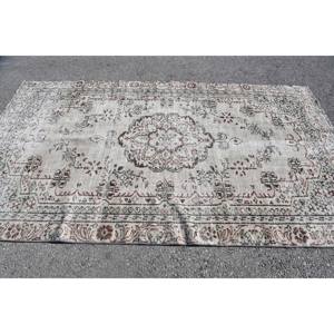 Alfombra de lana hecha a mano Beige clásica área grande diseño de retazos turcos Vintage rectángulo abstracto para pasillo 5,5 'X 9,2 'látex - Product Image 3