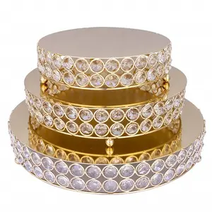 水晶黄金皇家婚礼蛋糕架串珠烘焙用品活动装饰三层金属蛋糕架