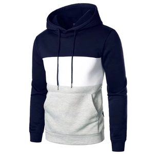Sudadera con capucha con cordón de bolsillo de canguro de bloque de Color de alta calidad para hombres ropa transpirable e informal básica de algodón mezclado en blanco grueso - Product Image 2