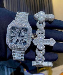 Latest Fashion Square <b>Men</b> Watch 14K <b>Gold</b> Finish Lab Grown Diamond VVS Clarity Mechanical Quartz Smart <b>White</b> Dial with <b>Bracelet</b> - Product Image 1