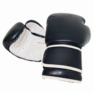 Gants de boxe en cuir noir, fermeture à lacets sur le poignet, pour adultes, équipement d'entraînement - Product Image 1