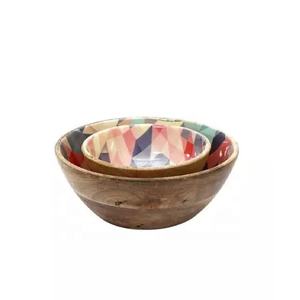 Wholesale Price Enameled Print Custom Wood Bowl Decorative Fruit Food Bowl Wholesale <b>Small</b> Creative Serving Set From India - Product Image 1