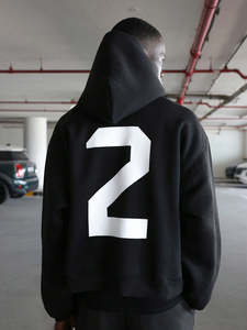 Unisex 100% algodón pulóver Sudadera con capucha negro de gran tamaño gota hombro holgado peso pesado grueso logotipo personalizado para invierno - Product Image 6