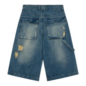Shorts en jean pour hommes personnalisés été hommes surdimensionné coton os Baggy Vintage lavage genou longueur sortes en détresse Denim Jeans hommes - Product Image 5