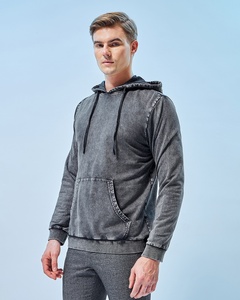 Stone Washed <b>Combed</b> Cotton Washed Hoodie For Men Comfortable Relaxed Fit Casual Wear Pullover Hoodies Ribbed Cuff And Drawstring - Product Image 5