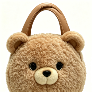 Bolso de mano personalizado con forma de animal de peluche, bolso redondo de peluche de oso de peluche marrón claro, bolso infantil con temática de animales. - Product Image 2