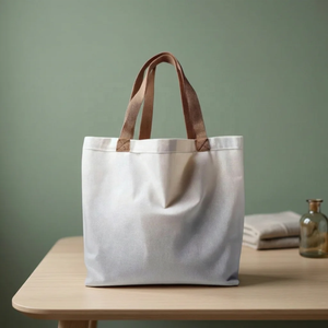 Bolsa de Mano de Lona Minimalista y Natural, Abierta, con Bolsillo Frontal, Asas Suaves, Unisex, Reutilizable, para Compras - Product Image 2