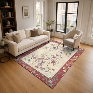 Alfombra de chenilla lavable a máquina con estampado digital tradicional anatólico en terracota dorado, antideslizante, modelo LXDP-0379 de RUGS DEPOT, venta al por mayor. - Product Image 2