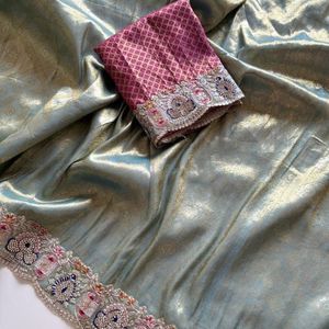 Sari en soie douce de qualité supérieure avec tissage jacquard intégré et bordure brodée de sequins, idéal pour les mariages et toutes les saisons, prix de gros - Product Image 3