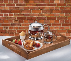 Plateau de rangement et de service en bois massif de qualité supérieure avec poignées latérales intégrées, finition lisse, pour cuisine, salle à manger, table basse, décoration intérieure - Product Image 5