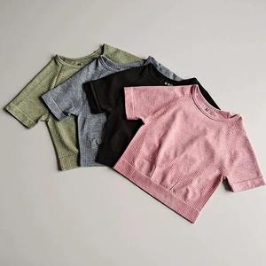 T-shirt de yoga sans couture pour femmes respirant Fitness Crop Top avec séchage rapide manches courtes ensemble de vêtements de sport de gymnastique - Product Image 4