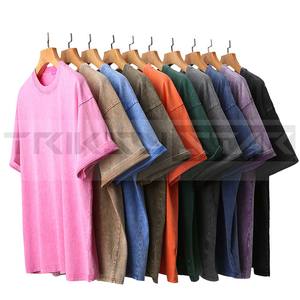 T-shirt en tricot vintage pour homme avec logo personnalisé, lavage à l'acide, 100% coton, poids lourd, couleur rétro, bordure contrastée, écologique, séchage rapide, respirant - Product Image 6