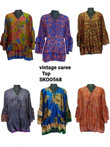 ผ้าไหมอินเดียใหม่และผ้า Saree Boho เปิดจีบด้านบนที่มีคุณภาพสูงผ้าไหมด้านบน - Product Image 2