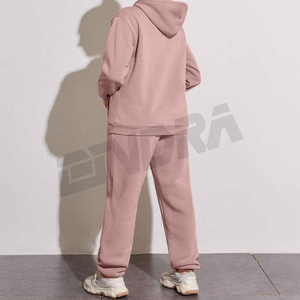 Traje deportivo para mujer Sudadera con capucha térmica y pantalones de chándal Conjunto de dos piezas con cordón de hombro caído Conjunto de ropa de descanso con forro polar cálido - Product Image 4