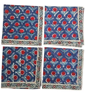 Serviette carrée en coton 100% faite à la main, style traditionnel, imprimée à la main avec des motifs floraux, bordure réutilisable - 40 cm X 40 cm - Product Image 3