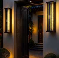 Luminaire de façade rectangulaire LED MAISON moderne de luxe |   Support mural en acier inoxydable texturé avec verre brisé, finition mate foncée en acrylique