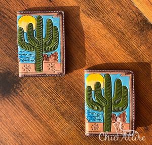 กระเป๋าใส่บัตรเครดิตมีลายกระบองเพชรสำหรับผู้หญิงกระเป๋าหนังแกะเป็นเครื่องมือทำด้วยมือมาใหม่กระเป๋าใส่หนังสือเดินทาง - Product Image 1