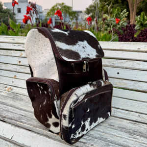 Sac à dos en cuir véritable à poils avec fermeture éclair, motif lettres, portable, multifonction, pour voyage, ordinateur portable et école HNBP-0004 - Product Image 5