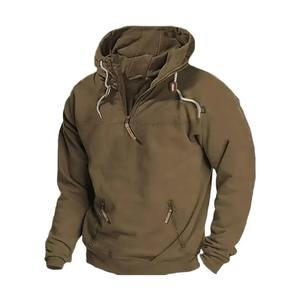 High Quality Custom 100% Fall Winter Men Solid Vintage Hooded Sweatshirt Half Zip Sports Hoodies Sweatshirts Male <b>Coats</b> - Product Image 2