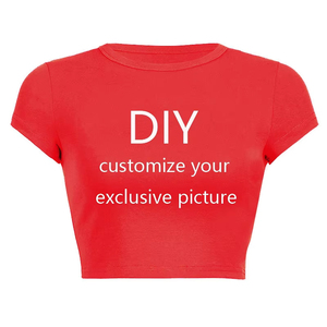 Nueva Camiseta corta de verano personalizada DIY para mujer, camiseta de moda de manga corta con cuello redondo y logotipo personalizado/Material de Jersey blanco con foto - Product Image 5