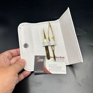 แหนบคิ้วปลายเอียงชุบทองแบบมืออาชีพโลโก้ตามสั่งทำจากสเตนเลสสตีลพร้อมกล่องกรรไกรและกล่องสีขาว - Product Image 1