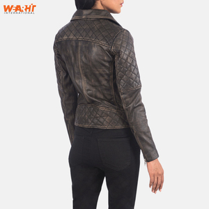Veste de motard en cuir véritable vintage pour femmes Veste de moto élégante matelassée à coupe ajustée Fermeture à glissière Look classique Durable Fashion Plain Dyed - Product Image 2
