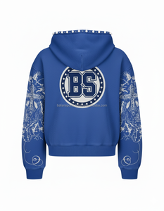 Sweat à capuche épais en polaire 400 GSM tissu brossé doux en couleur bleu royal broderie personnalisée et sweats à capuche de base pour les illustrations sur les manches - Product Image 2