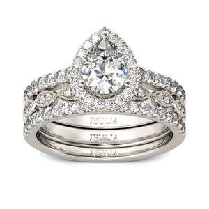 Jeulia Halo Pear Cut <b>Sterling</b> <b>Silver</b> Diamond <b>Ring</b> <b>Set</b> - Product Image 1
