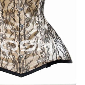 Corset de soirée personnalisé en satin beige avec superposition de dentelle - Product Image 5
