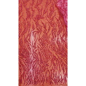 Tela de Lujo Ruby Flame 100% Poliéster con Bordado a Mano y Encaje Tejido, Artículos en Stock - Product Image 2