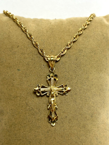 Hermoso Colgante de Cruz con Filigrana Cristiana Hecho de Oro Amarillo Sólido de 10K con Diamantes Cultivados en Laboratorio, Joyería Clásica para Mujer - Product Image 2