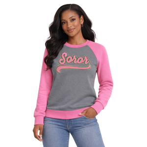 Sweat-shirt à col rond et manches raglan gris acier, sororité grecque, vêtements décontractés élégants pour femmes, rose et vert, sororité universitaire - Product Image 1