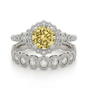 Bague de fiançailles vintage en saphir jaune sertie en or massif 9 carats | Fabricant de bijoux de mariée personnalisés OEM de bijoux fins - Product Image 1