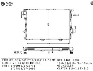 JD 39019 nouvelles pièces de rechange de voiture radiateurs 1702969 1737711 1737813 1742099 535 radiateur pour <span class=keywords><strong>BMW</strong></span> 540 <span class=keywords><strong>735</strong></span> 750i <span class=keywords><strong>1997</strong></span>-2000MT Auto - Product Image 5