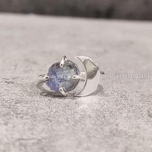 Bague pour femme en Tanzanite naturelle, pierre de naissance de décembre, lune croissante, bijoux faits à la main, bague en argent sterling 925 - Product Image 2