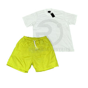 Survêtement d'été unisexe grande taille pour hommes, logo graphique personnalisé, ensemble t-shirt et short en polaire vierge uni respirant - Product Image 4