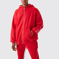Chándal Deportivo Casual de Forro Polar Estampado Transpirable con Capucha y Cordón Ajustable para Hombre, Color Rojo, de Alta Calidad a Precio Económico al por Mayor