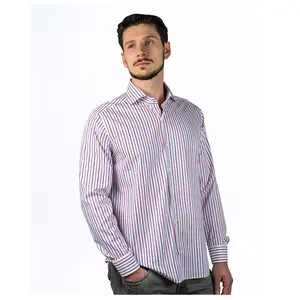 पुरुषों शर्ट 100% उच्च गुणवत्ता रेशमी वस्र कपास लाल धारियों में निम्नलिखित इटली में किए गए परंपरा निर्यात