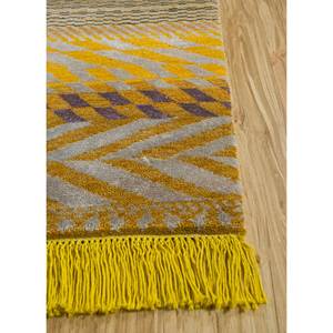 Tapis rectangulaire abstrait en laine et soie de bambou noué à la main Manchaha Gold 10 mm pour la maison, le couloir, Les-1267, tapis de chambre fait main personnalisable - Product Image 4