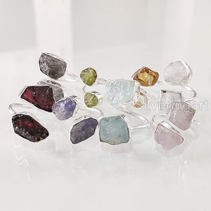 Anillo de Piedras Preciosas en Bruto para Mujer, Tanzanita Natural, Peridoto, Lapislázuli, Cuarzo, Joyería de Plata de Ley 925 - Product Image 6