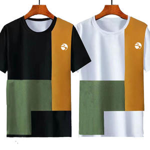 New Summer Loose Fashion Trend Casual Five-quarter Sleeve Top Color Contrast <b>Stitching</b> Short-sleeved <b>T</b>-<b>shirt</b> Men's - Product Image 6