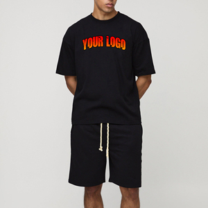 Haute qualité 100% coton personnalisé poids lourd grande taille homme ensemble de jogging motif solide goutte épaule 2 pièces ensemble-haut short - Product Image 1