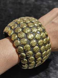 กำไลข้อมือทองเหลืองดิบ69มม., กำไลข้อมือฝัง, กำไลข้อมือช่องว่างเปล่า, สร้อยข้อมือทำด้วยมือกว้าง, ทองเหลืองดิบ - Product Image 5