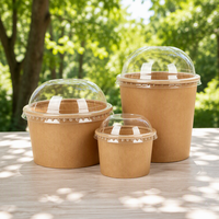 Conteneur alimentaire à emporter, bol à salade jetable en papier kraft à paroi simple, recyclable, avec couvercle, diamètre et logo personnalisables