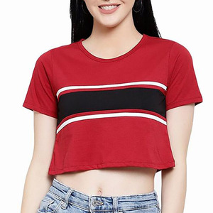 Crop Tops en coton personnalisés pour femmes T-shirts grande taille avec col rond Vêtements pour femmes - Product Image 6