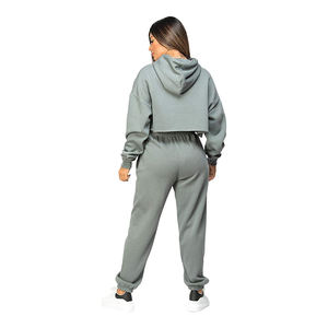 Trajes de ropa deportiva de dos piezas de lana de algodón para damas Crop Top Sweatsuits de moda y hechos en Pakistán - Product Image 2
